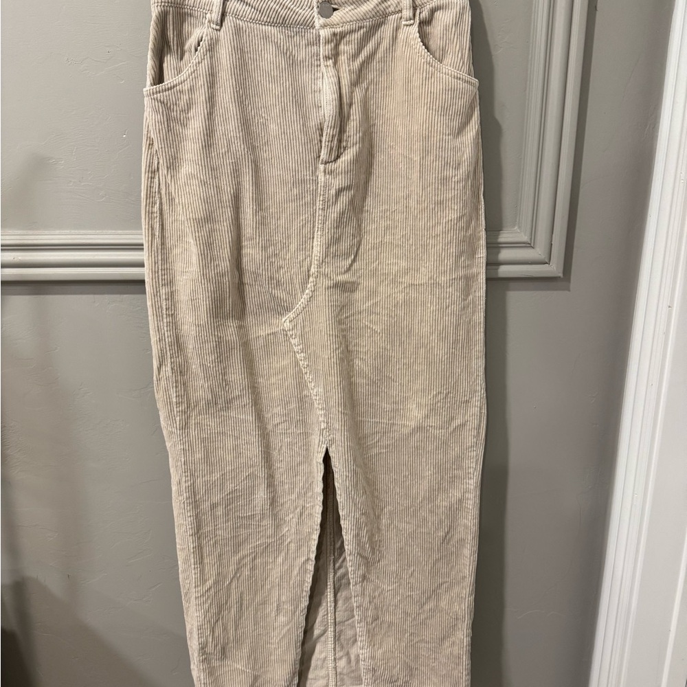 Corduroy Beige Skirt with slit